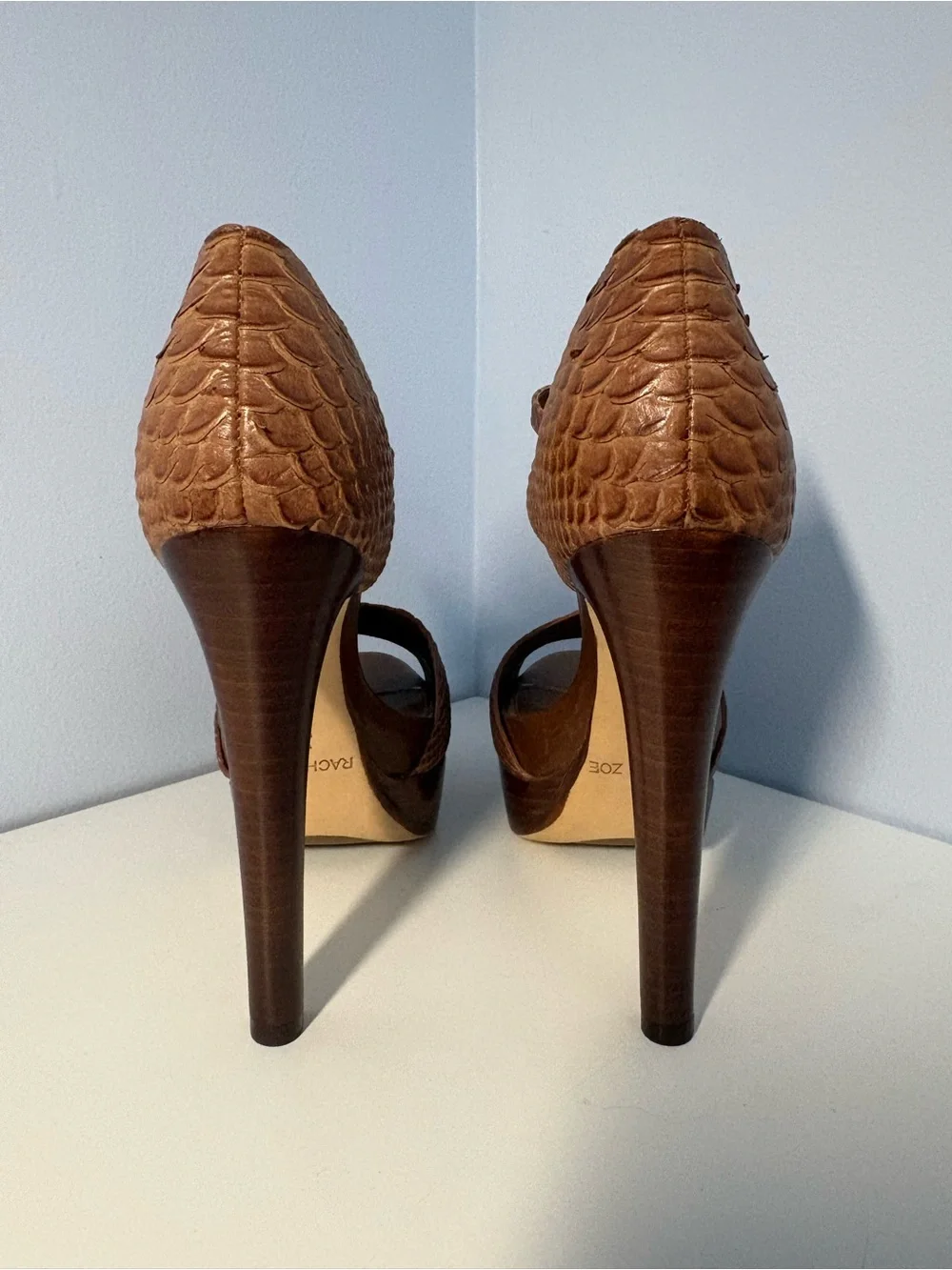 NEW Rachel Zoe Brown Textured Leather Platform Sandals with Ankle Strap 8.5